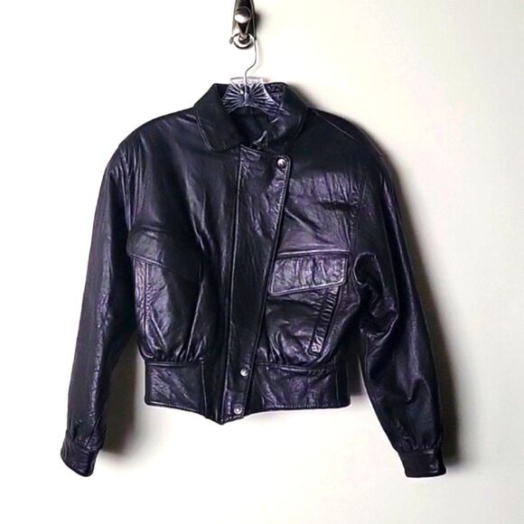 VTG Luis Alvear Womens P XS 80sLeather Black Bomber Moto Biker Jacket Coat New